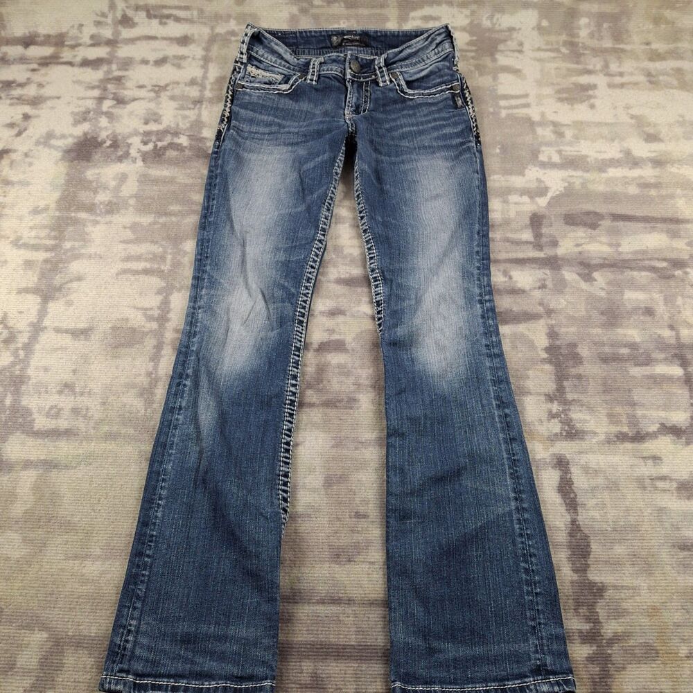 Silver Jeans Co Suki Mid Rise Curvy Bootcut Jeans Womens Thick Stitch Denim